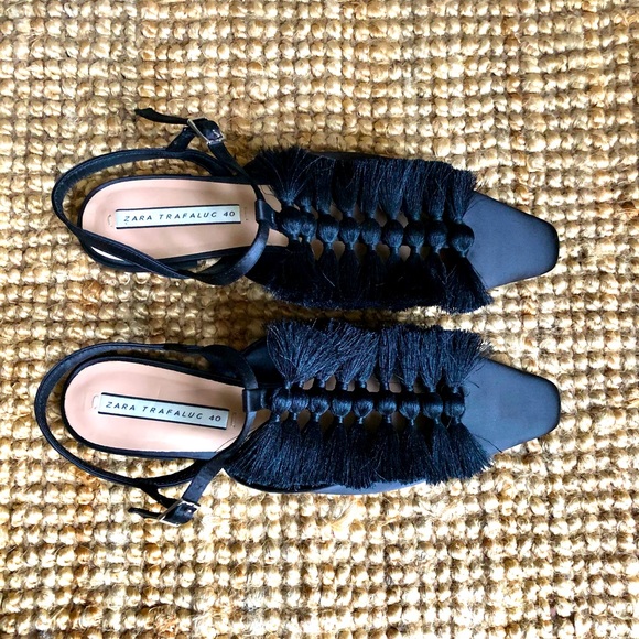 Zara Trafaluc T-strap Satin Flats - Picture 1 of 3